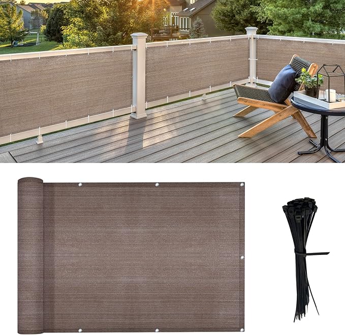 LOVE STORY Balcony Privacy Screen, 3'x9' Deck Shield Screen Fence Cover,UV Protection and Weather-Resistant,3 FT Height for Deck, Patio, Backyard, Outdoor Pool, Porch, Railing, Brown