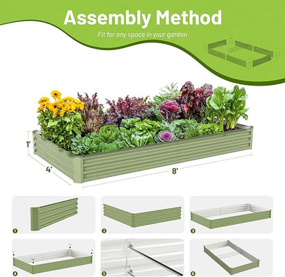 2PCS 8x4x1FT Galvanized Raised Garden Bed, Galvanized Planter Raised Garden Boxes Outdoor, Large Metal Raised Garden Beds for Vegetables-Green