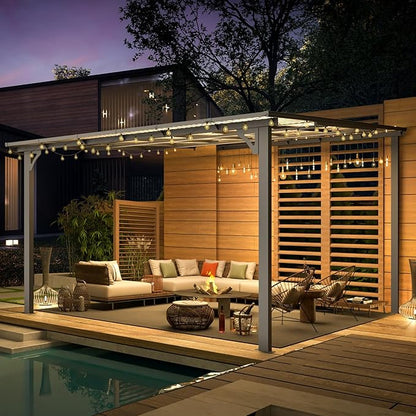 AECOJOY 12' x 12' Gazebo Outdoor Pergola for Patio, Large Wall-Mounted Hard Top Lean to Metal Gazebo Shelter Pergolas and Gazebos Clearance with Patio Roof, Heavy Duty Awnings for Backyard, Decks