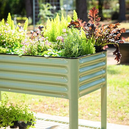 Elevated Raised Garden Bed-V Series, 2' x 6' Garden Beds with Legs & Storage Rack for Patio Porch, 1000 Lbs Weight Capacity, Outdoor Planter Boxes for Gardening Herbs Vegetables Flowers, Pearl White