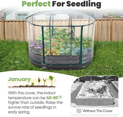 KING BIRD Raised Garden Bed with Cover Galvanized Oval Planter Garden Box Outdoor for Gardening, Vegetables, Flowers 47.2x35.4x11.8 in, Clear