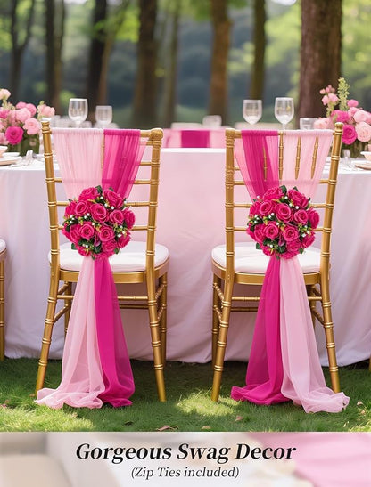 Artificial Flower Balls, Hot Pink Silk Roses, 10 Pack