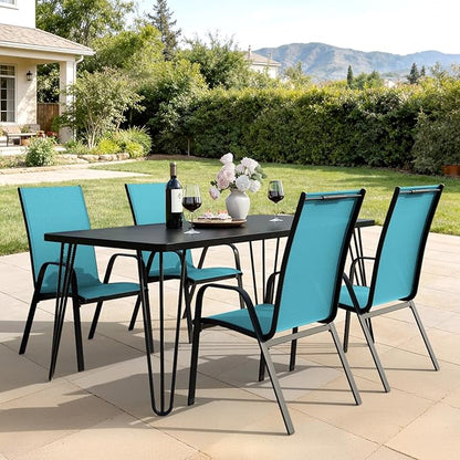 JEAREY Patio Dining Chairs Set of 4, Outdoor Stackable Dining Furniture Set, All Weather Dining Set for Lawn, Garden, Backyard, Poolside, Peacock Blue