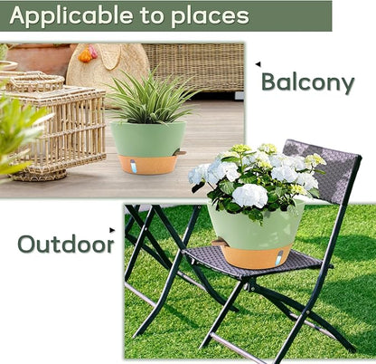 12-Inch Self Watering Planters with Drainage Holes, Large Flower Pots for Indoor Outdoor Plants, Garden Pots Green
