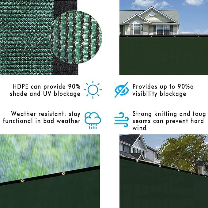 UPGRADE Privacy Fence Screen 5'x17' Dark Green Outdoor 90% Visibility Blockage 170 GSM Mesh Shade Cover Panels for Backyard,Balcony,Home Decoration with Zip Ties,Customized Avaliable