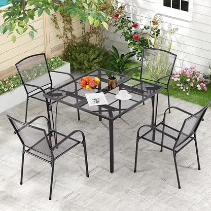 AECOJOY 39.4" Outdoor Patio Dining Table for 4, Square Metal Patio Table with 1.6" Umbrella Hole, All-Weather Resistant Outdoor Furniture Tables for Patio, Backyard, Garden, Poolside (Dark Grey)