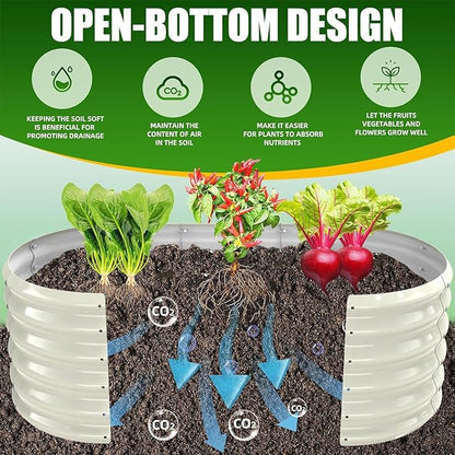 17" Tall Elevated Oval Metal Raised Garden Bed - 5ft x 2ft in Size and 0.8MM Thick Durable Planter Bed/Box for Vegetables Flowers Succulent at Patio/Garden Outdoor (White, 5X2X1.4 FT)