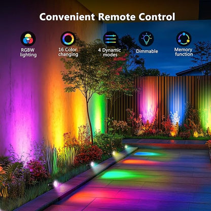 OurLeeme Lawn Flood Light Stake, 2-in-1 Waterproof Outdoor Remote controlle Landscape Lighting Spotlight Wall Light for Yard Garden Driveway Pathway Pool(2 Pack)