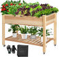 VIVOSUN Elevated Wooden Raised Garden Bed, 46 x 24 x 32 Inches, Mobile Outdoor Planter Box with Storage Shelf and Protective Liner for Outdoor Use, with Lockable Wheels