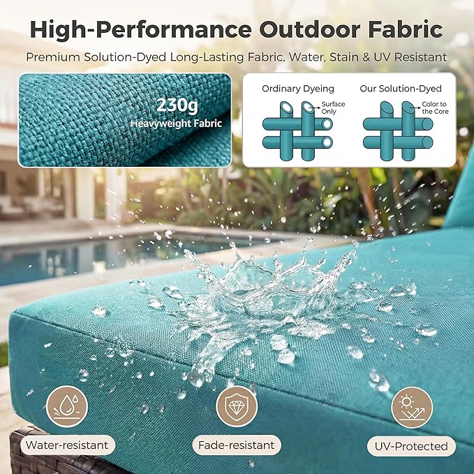 NICESOUL 6 Piece L-Shaped Patio Furniture Set with Fire Pit Table Natural Gas/Propane, 29.3'' High-Back Deep Wide Seat Outdoor Conversations, XL Big Fireplace Couches, Brown Rattan and Teal Cushion