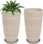 Set of 2 Tall Planter, 21 inch Large Plastic Planter with Drain Hole & Saucers, Large Outdoor Planters for Porch, Garden, Patio, Balcony(Oat Color)
