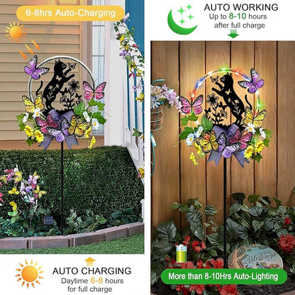Cat Solar Lights Outdoor Garden,Silhouette Cat with Butterflies Waterproof Garden Stake for Yard, Lawn,Best Gifts for Women