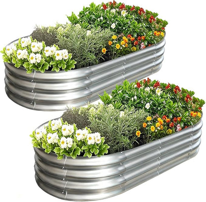 Galvanized Raised Garden Bed Kit, Planter Garden Boxes Outdoor, Oval Large Metal for Vegetables Fruits, Flowers Planter Boxes, Easy Assembly Garden Bed Kit 4x2x1 FT (2-Pack)