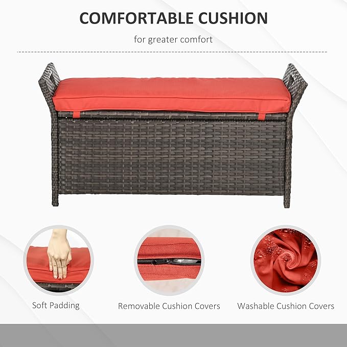 Storage Bench, Patio Wicker Look, 29 Gallon Red Rattan