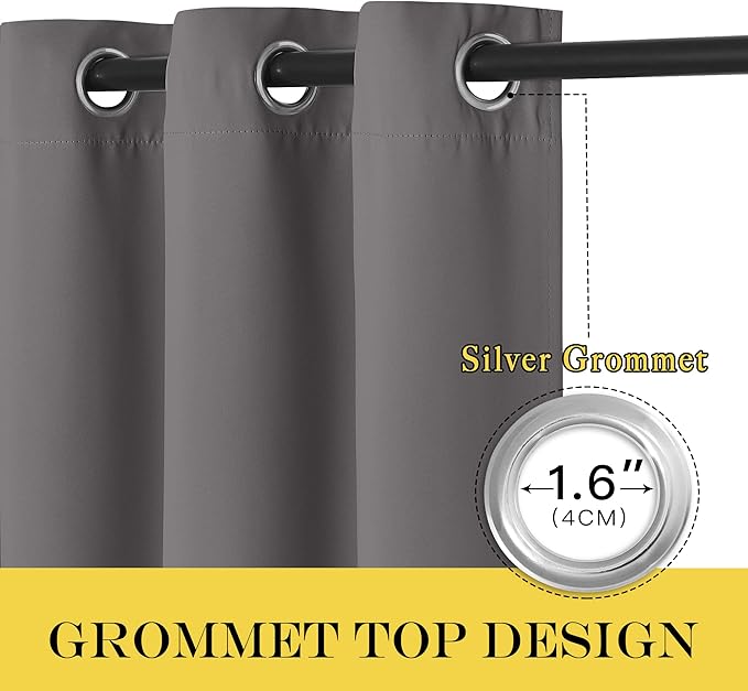 NICETOWN Blackout Blind for Living Room - (Grey Color) Window Drape Energy Efficient Curtain Panel Home Decoration, W52 x L95 Inch, 8 Grommets/Rings Top, Single Piece