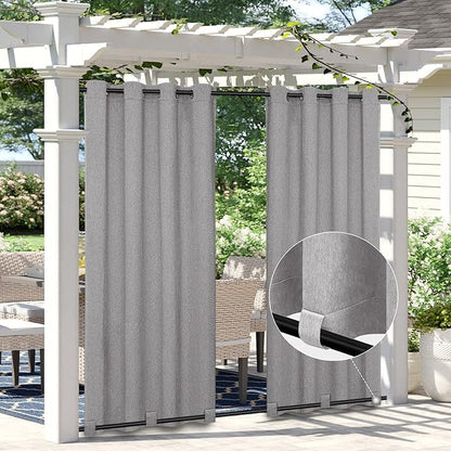 Easy-Going Linen Look Outdoor Curtains Waterproof Windproof Porch Curtains, Soft Thicken Outdoor Privacy Curtains for Patio, Gazebo, Grommet Top and Tab Bottom Drape, 2 Panels, 54x84 inch, Grey