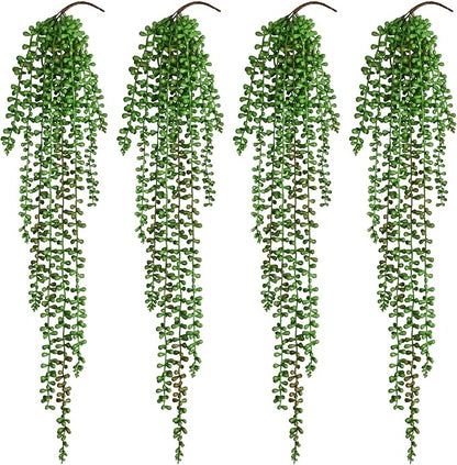 Waipfaru 4Pcs Artificial Hanging Plants, Fake Vines Fake Hanging Plants for Outdoors UV Resistant Ivy Artificial Plants Outdoor Faux Plants Indoor Bedroom Living Room Boho Wall Porch Shelf Decor