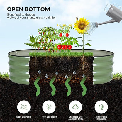 Galvanized Raised Garden Bed Outdoor, 4x2x1ft Oval Metal Raised Beds for Gardening, Rust-Resistant Garden Planter Box with Tools for Planting Vegetables, Flowers, Fruits in Lawn (Olive Green)