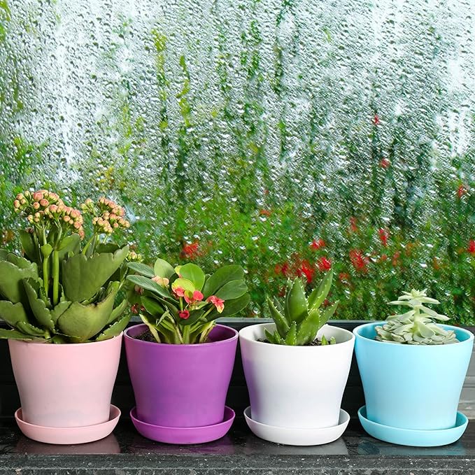 TDHDIKE 10 Pcs Plastic Planters Indoor Flower Plant Pots, Mini Flower Seedlings Nursery Pot/Planter/Flower Pot with Pallet, Modern Decorative Gardening Containers (Purple)