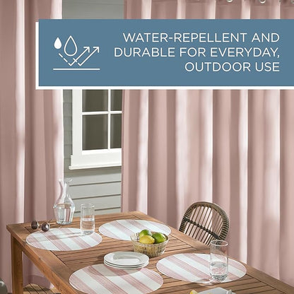 TOWN & COUNTRY BASICS Cabana Solid Heavyweight Indoor Outdoor Curtains, Light Filtering Opacity with Grommet Top, Water Repellent, 2-Pack Set, 54"x84", Blush