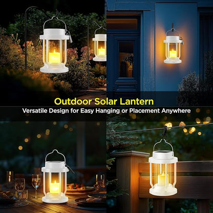 Solar Lantern Outdoor & Indoor Use – Hanging Solar Lights with Realistic Flickering Flameless Candle, Weatherproof for Gardens, Patios, Trees, and Lawns (White, 1 Pack)