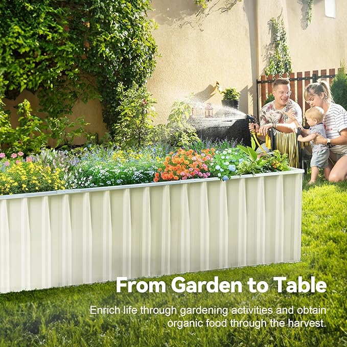 KING BIRD Raised Garden Bed 68" x 36" x 24" Heightened Galvanized Steel Metal Planter Box Outdoor for Deep-Rooted Vegetables, Flowers, Large Raised Bed Kit (Ivory)
