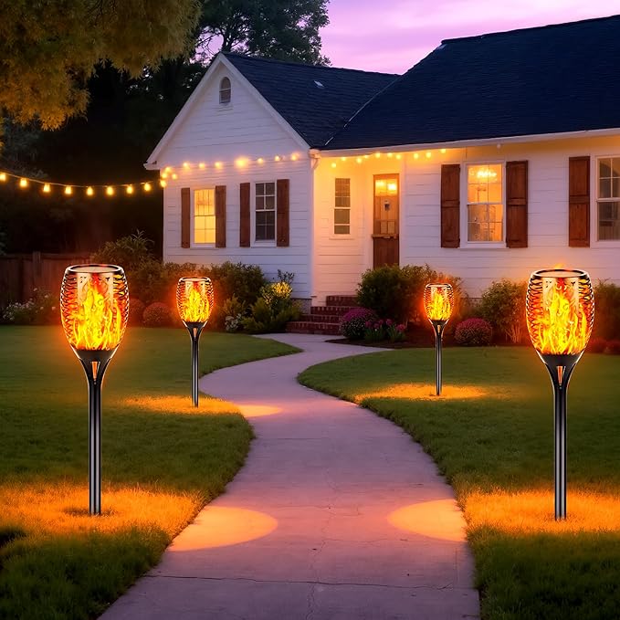Torches 6 Pack Solar Flickering Flame, 96 LED, Adjustable 30.7 to 43 Inch