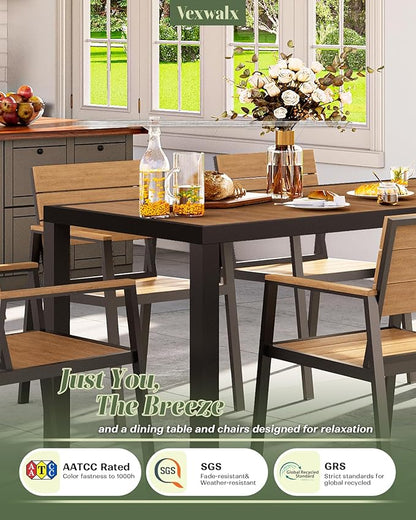 Outdoor Dining Chairs Set of 2, HDPS + Aluminum Patio Dining Chairs with Ergonomic Design and Wide Seat, 2 Piece Outdoor Chairs for Garden, Backyard, Deck (Gray-Teak)