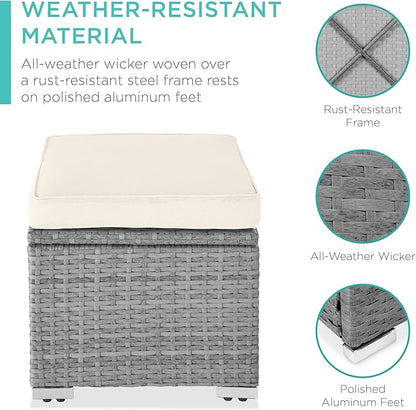 Best Choice Products Set of 2 Wicker Ottomans, Multipurpose Outdoor Furniture for Patio, Backyard, Additional Seating, Footrest, Side Table w/Storage, Removable Cushions - Cream/Gray