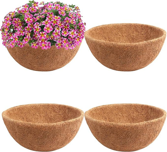 Y&M 4pcs 18“ Round Coconut Fiber Liner, 18'' Coco Liner Pre-Formed Replacement for Wall Hanging Planter Basket