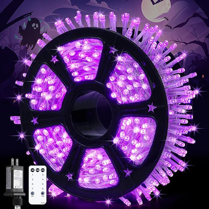 String Lights, 168 ft Purple 600 LED Outdoor with Remote