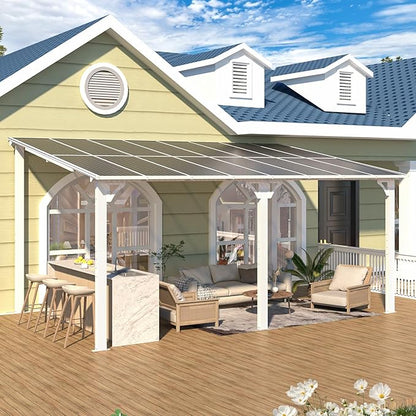 AECOJOY 16' x 10' Gazebo White Outdoor Pergola for Patio, Large Wall-Mounted Hard Top 10x16 Lean to Metal Gazebo Shelter Pergolas and Gazebos Clearance with Patio Roof, Heavy Duty Awnings for Backyard