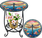Outdoor Side Table Round Small Mosaic Patio Accent Indoor End Plant Coffee Tea Table for Yard Patio Porch Garden Living Room, Bedroom(Dragonfly Style,12 Inch)