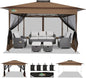 COBIZI 13x13 FT Pop up Gazebo on Clearance - Outdoor pop up Canopy Tent,carpas para Patio, Shelter - Screen Tents with Portable Carry Bag, Patio Gazebos for Camping,Garden,Deck,Backyard,Brown