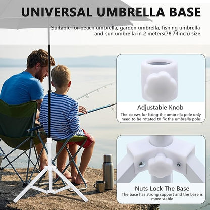 Beach Umbrella Stand Base,Portable Foldable Sun Umbrella Stand White Triangular Iron Support Base for Patio Beach Garden Camping Fishing Outdoor Sunshade Stand