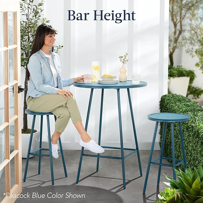 Best Choice Products 3-Piece Patio Dining Set, Bar Height, Outdoor Bistro Set, Outdoor Round Bar Table w/ 2 Bar Stools, Steel - Dark Green