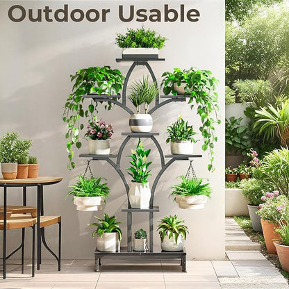 Plant Stand Indoor with 4 Grow Lights - 63" Tall Plant Shelf- 8 Tiered Corner Plant Flower Stands Display Shelves for Home, Patio (Black)