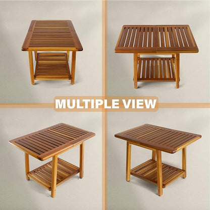 ENKEZI Acacia 24 Inches Outdoor Side Table, 2-Tier Sturdy Patio, End Table - Image 4