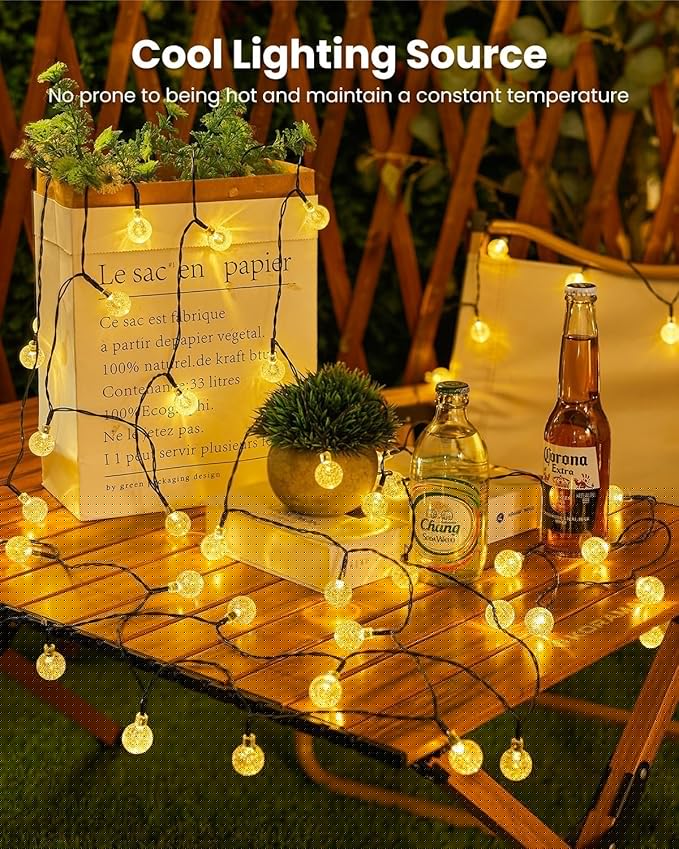 Solar String Lights Outdoor 60 LED 36FT with 8 Lighting Modes, Waterproof Solar Powered Crystal Globe Patio Lights for Garden Yard Porch Wedding Party Decor (Warm White)