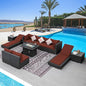 NICESOUL 11 Piece Outdoor Furniture with Fire Pit Propane/Gas, 29.3'' High Back Patio Sectional with Fire Pit & Chaise Lounge, 500 lbs Heavy Duty Large Deep Couches, 2 Color Cushion Burgundy & Gray