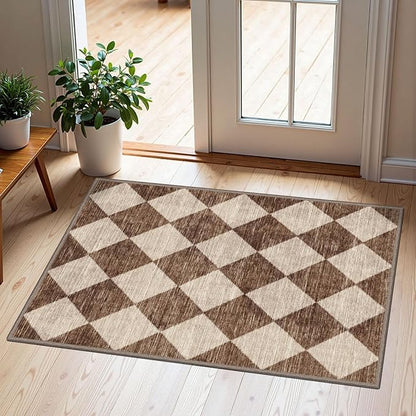 Outdoor Rug 2x3 Brown and Beige Harlequin Non-Slip Machine Washable