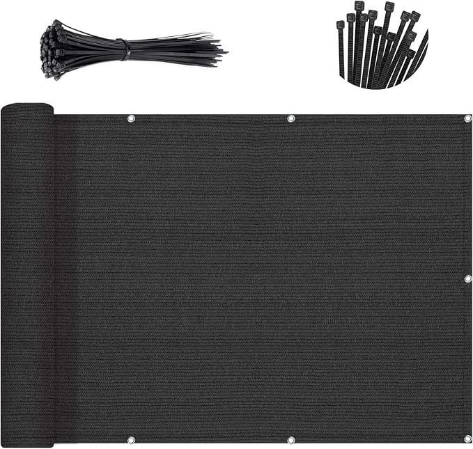SUNNY GUARD 3'x16' Black Balcony Privacy Screen Fence, Apartments Railing Heavy by SUNNYGUARD