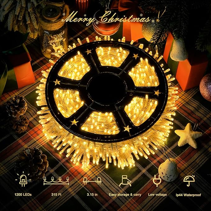 String Lights, 1200 LED, 315 ft Warm White, Remote Control