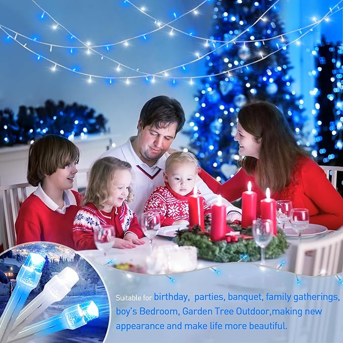 String Lights with 600 Blue and White LEDs, 168 ft Outdoor Corded