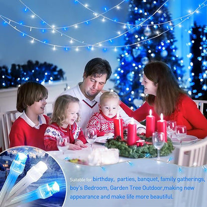 String Lights with 600 Blue and White LEDs, 168 ft Outdoor Corded
