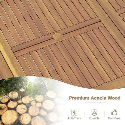 Tangkula 79" Acacia Wood Outdoor Dining Table for 8, Patio Table with Umbrella Hole, Metal Legs & Adjustable Foot Pads, Rectangular 8-Person Outside Table for Garden, Poolside & Backyard