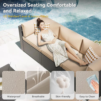 Aoxun Patio Furniture Set, 11 Piece Outdoor Sectional Sofas with Waterproof Cover, 10 Seats Wicker Rattan Outdoor Furniture Patio Conversation Set for Backyard, Garden Begin