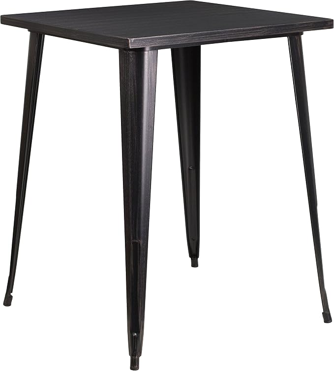 Bar Height Dining Table, 31.5" Square Metal, Black-Antique Gold