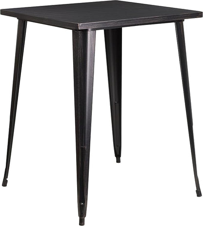 Bar Height Dining Table, 31.5" Square Metal, Black-Antique Gold