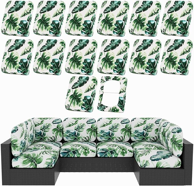 Cushion Covers, 14-Piece Stretch Set in Monstera Deliciosa Print